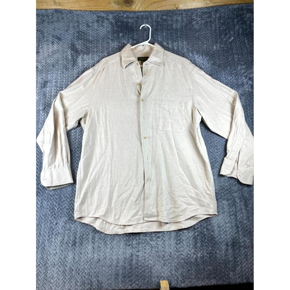 Ermenegildo Zegna Flannel Shirt Mens Large Beige Cotton Long Sleeve Button Up